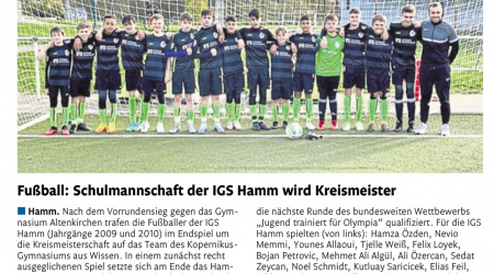 Schulmannschaft der IGS Hamm wird Kreismeister
