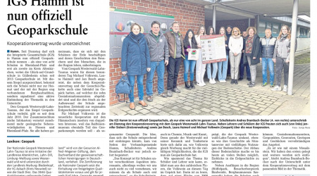 IGS Hamm ist nun Geoparkschule!